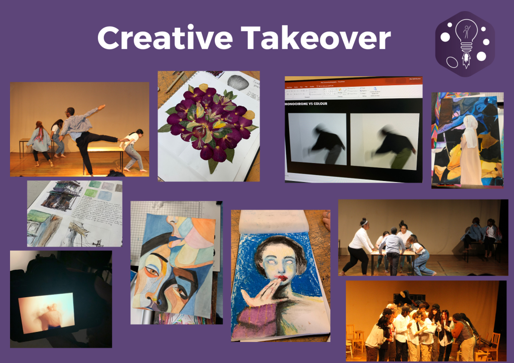 A collage of art by the Creative Pathway students