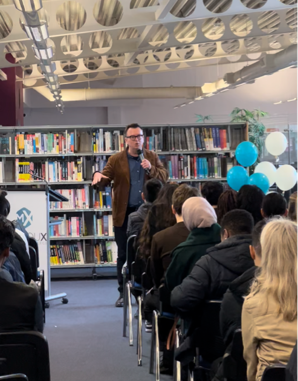 Principal speaking during Winter Open Day