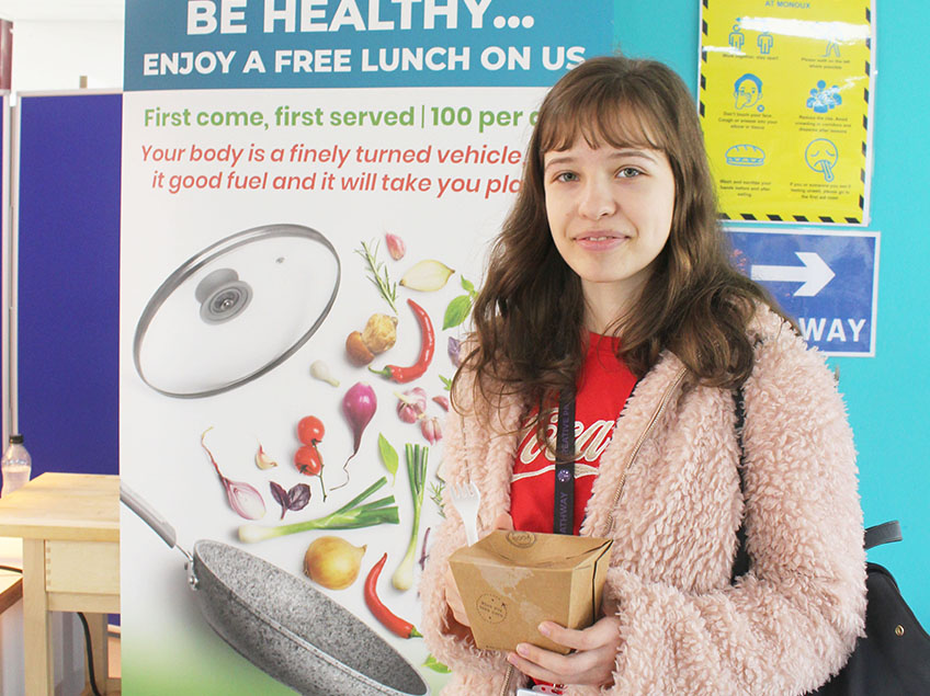 Student with free meal from the college